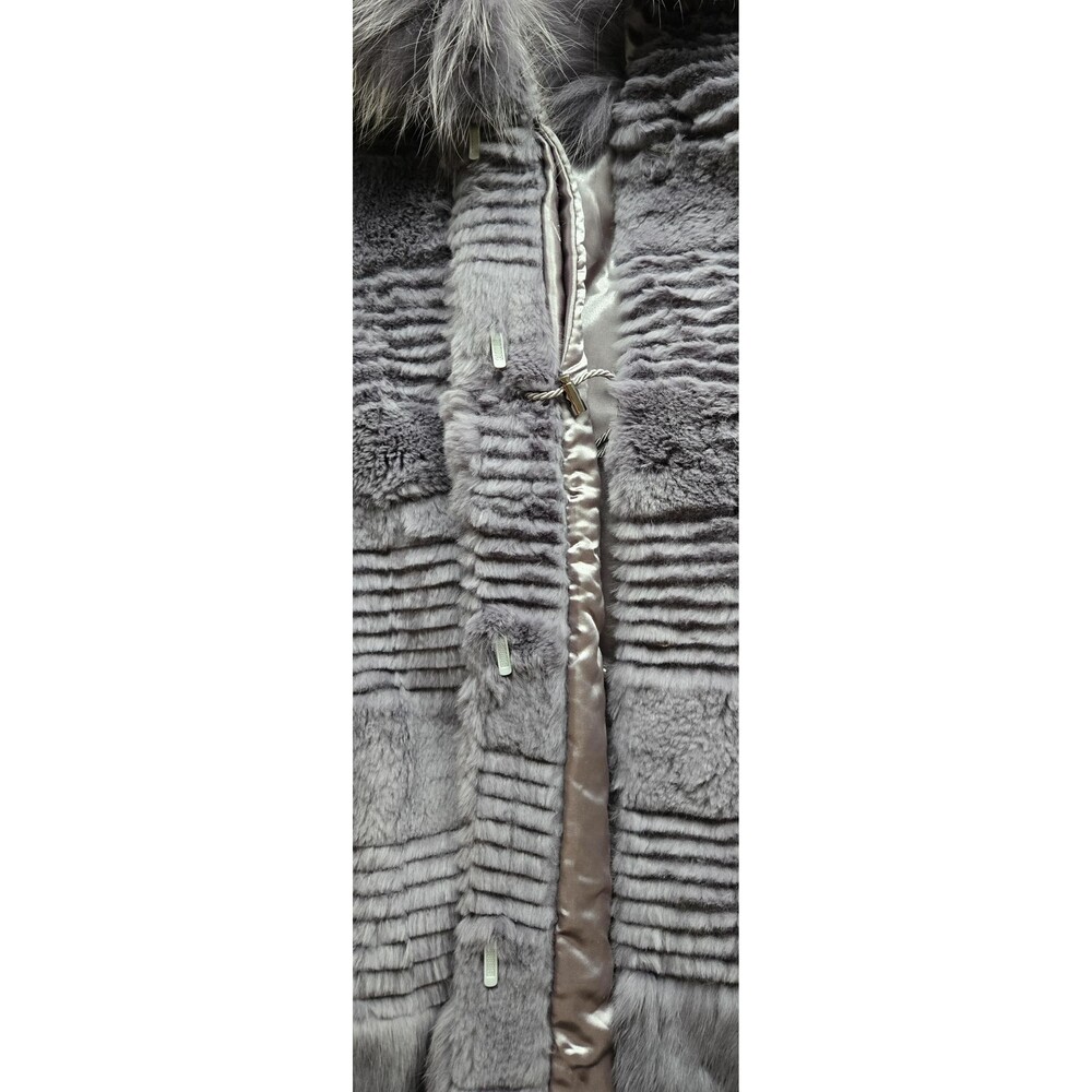 Vintage genuine rabbit fur long coat genuine fox fur collar gray womens L-XL - Picture 7 of 16